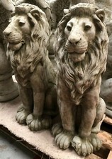 Pair Regal Lion Statues | Reconstituted Stone Animal Concrete Garden Ornament