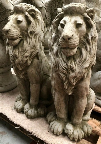 Pair regal lion statues - pair,