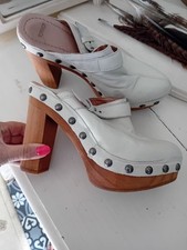 Top Shop Classy Cream Leather Clogs  Worn Once Sz 5 Cost £70 New !