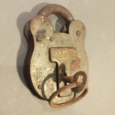 Antique Heavy SQUIRE PADLOCK  With Key GOOD WORKING ORDER. Salvaged Reclaimed