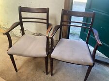 Vintage Brown Wooden Carver Dining Chairs x 2 with Fabric Seats - Project TLC