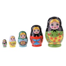 5pcs Wooden Russian Nesting Dolls Matryoshka Set Girls Flowers Hand Painted`