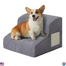 2-Step Dog Stairs for Small Breeds - Portable Non-Slip Foam Ramp for Bed, Couch