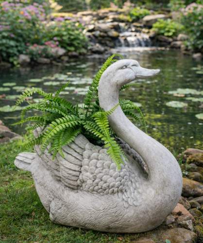 Large white swan planter - large, mgo