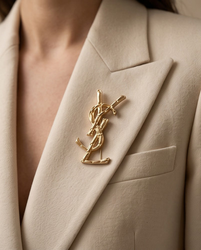 Auth ysl brooch logo gold - gold, 3