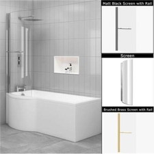 1500/1600/1700mm P Shaped Shower Bath Bathtub Front & End Panel with Screen