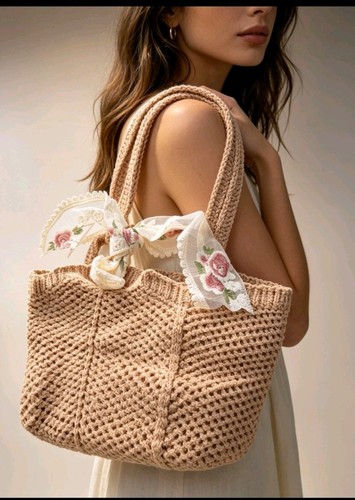 Women woven crochet tote - crochet,