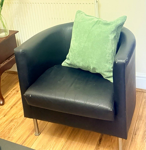 Black faux leather upholstered - leather,