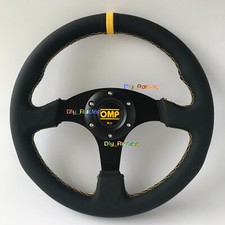330mm Leather Flat Racing Steering Wheel Yellow Stitch Fit Omp hub MOMO Hub YL