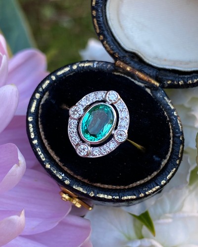 Emerald and diamond cluster - emerald,