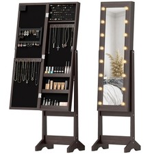 HOMCOM Freestanding LED Mirrored Jewelry Cabinet Dark Brown