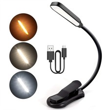7 LED Book Light - USB Rechargeable, 3-Level Adjustable Clip-on Reading Lamp