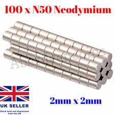 100 x N50 Neodymium 2mm X 2mm