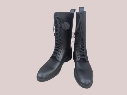 Men black leather military - black,