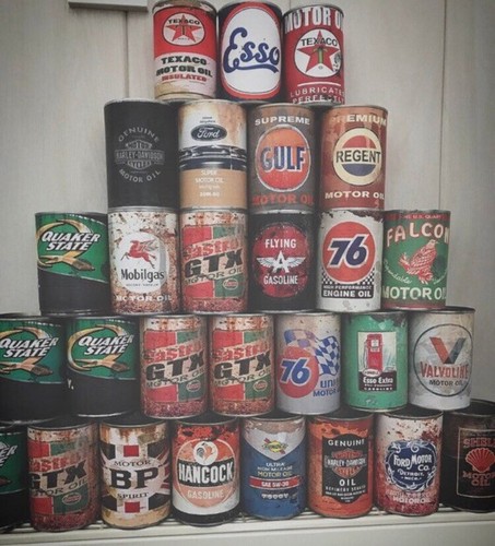 Old vintage oil - cans, rustic