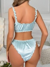 Sexy 2 PIECE Blue SATIN Bralette / Panties Knickers SET CD TV Sissy 34" - 46"