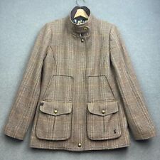 JOULES Field Coat Women UK 12 Toad Brown Jacket Tweed Wool Country Plaid Tartan