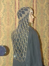 CHAINMAIL JEWELED HEADRESS, GOLD AND CRYSTAL, HOLLOWEEN, RENFAIRE, MEDIEVAL