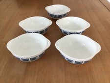 Vintage 1970s Royal Tuscan Wedgwood china, blue Charade, 5 soup bowls - new