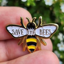 Save The Bees Pin Badge Enamel Bumble Bee Gold Tone Metal Hat Coat Bag Jewellery