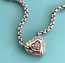 DAVID YURMAN 16” STERLING & 18k W/DIAMONDS CABLE COOKIE CLASSIC HEART~READ!!!!!