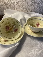 3 Vintage Paragon China Double Warranted Cabbage Rose Pale Yellow Reg  7666/2