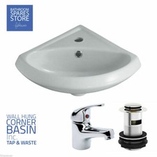 Small Corner Wash Basin Bathroom Cloakroom Ceramic Compact  Sink Inc Tap & Waste