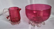 Vintage matching Cranberry Glass Jug and Bowl Christmas table