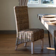 RATTAN/WICKER DINING ROOM CHAIR – KUBU GREY WEAVE SOLID WHITEWASHED WOOD FRAME