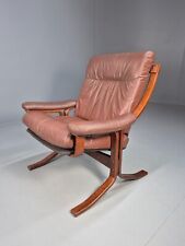 Vintage Danish Lounge Chair Brown Leather Bentwood Frame 1970s Retro EB8633 MBEN