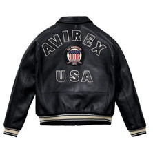 Avirex Men's Black Real Leather Bomber Jacket American Flight Leather Jacket