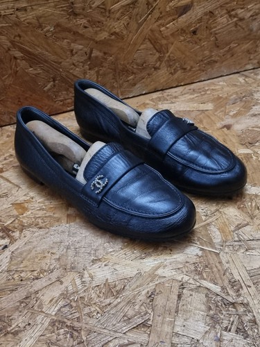 Chanel black pearl loafers - black,