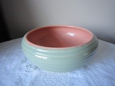 Vintage Lovatts Ceramic Bowl Plant Pot Saucer Ribbed Green Pink Interior