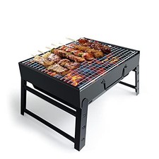 Portable BBQ Grill Folding Charcoal Barbecue Tabletop Stainless Steel Black
