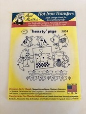 Aunt Martha’s 3854 HEARTY PIGS Blue Label  NEW Iron Embroidery Pattern Transfers