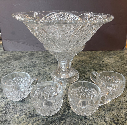 Antique cut glass punch bowl - cut,