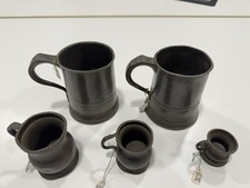 5 X Antique Pewter Tankards From The 1800s