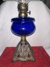 vintage Blue glass paraffin/oil lamp