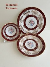 VINTAGE ROYAL GRAFTON DARK RED GILDED TRIO CUP SAUCER TEA PLATE  GREAT CONDITION