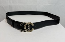 Chanel Black Leather Belt Gold
