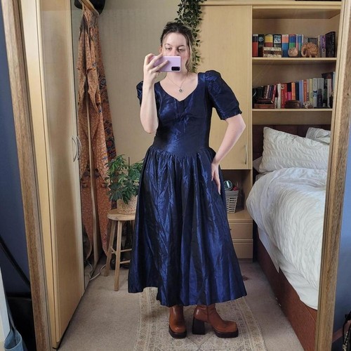 Vintage 80s navy blue textured - navy,