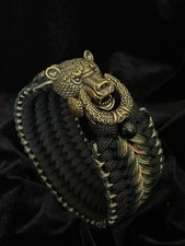 Paracord Bracelet, brass Bear Head clasp, stitched