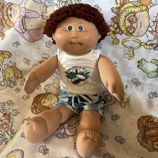 Vintage Cabbage Patch Kids Doll boy mold 1 serious face auburn brown hair