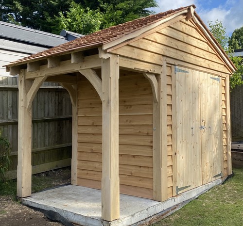 Green oak shed - &, log