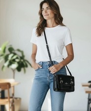 Kate Spade Black Leather Essex Scout Crossbody Bag Purse Buckle Magnetic Clasp