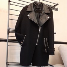 Zara Womens Real Genuine Lambskin Leather/ 75% wool Biker Coat Black 8-10 uk.NEW