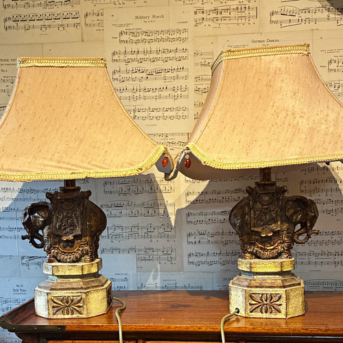 Pair elephant table lamps - elephant,