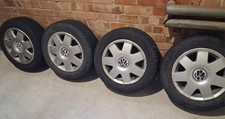 4 x VOLKSWAGEN POLO  ALLOY WHEELS & TYRES 7 SPOKE 185 60 R14 5 STUD FROM 06 POLO