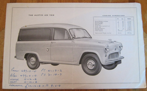 Austin a50 van sales sheet - a50, sheet.