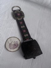 Vintage Swiss Alpine Cowbell with Embroidered Folk Art Strap
